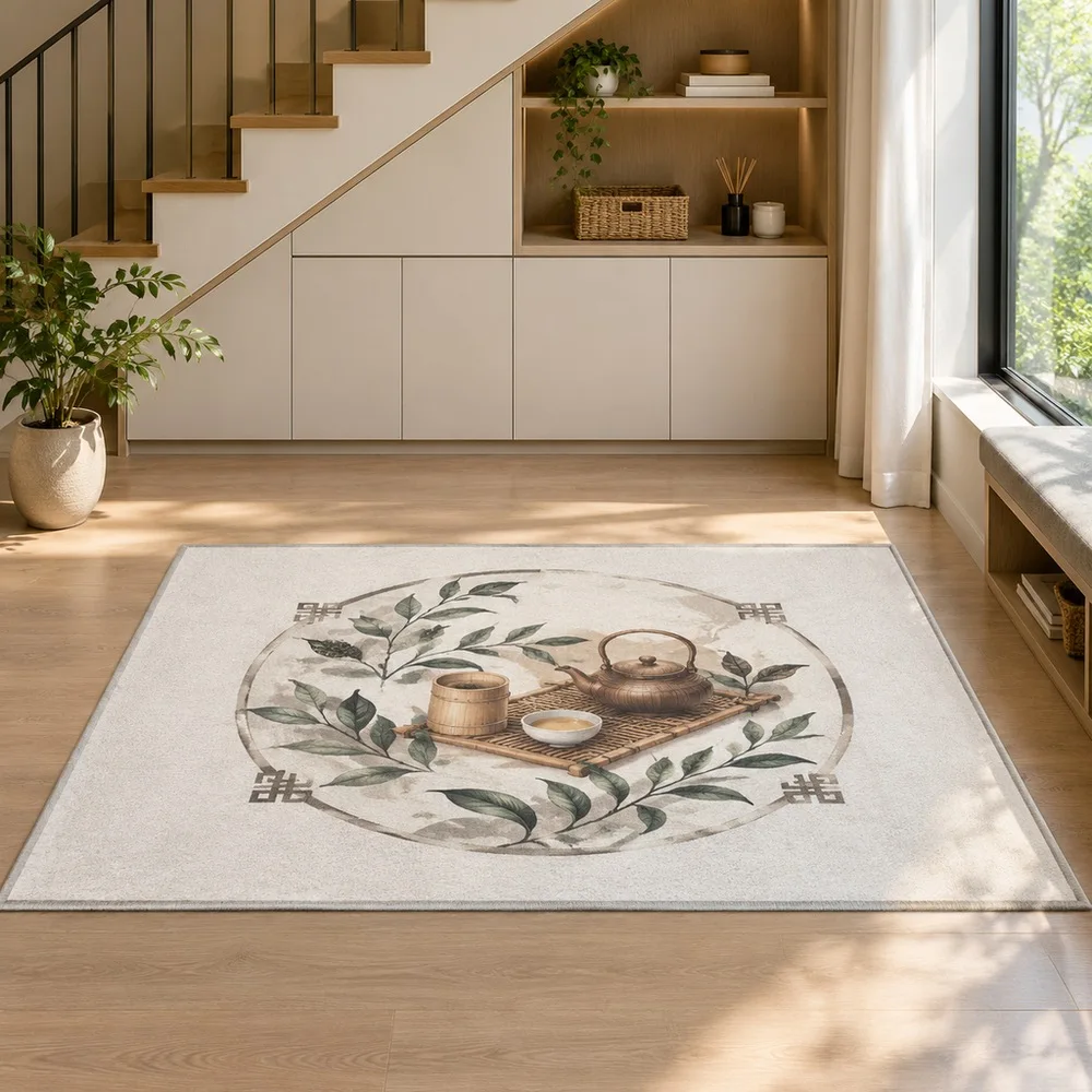 VIKAMA Rug Carpet Plain White Tea Leaf Bamboo Tools Machine Washable Kitchen Home Office Study Sitting Room Modern Home Decor