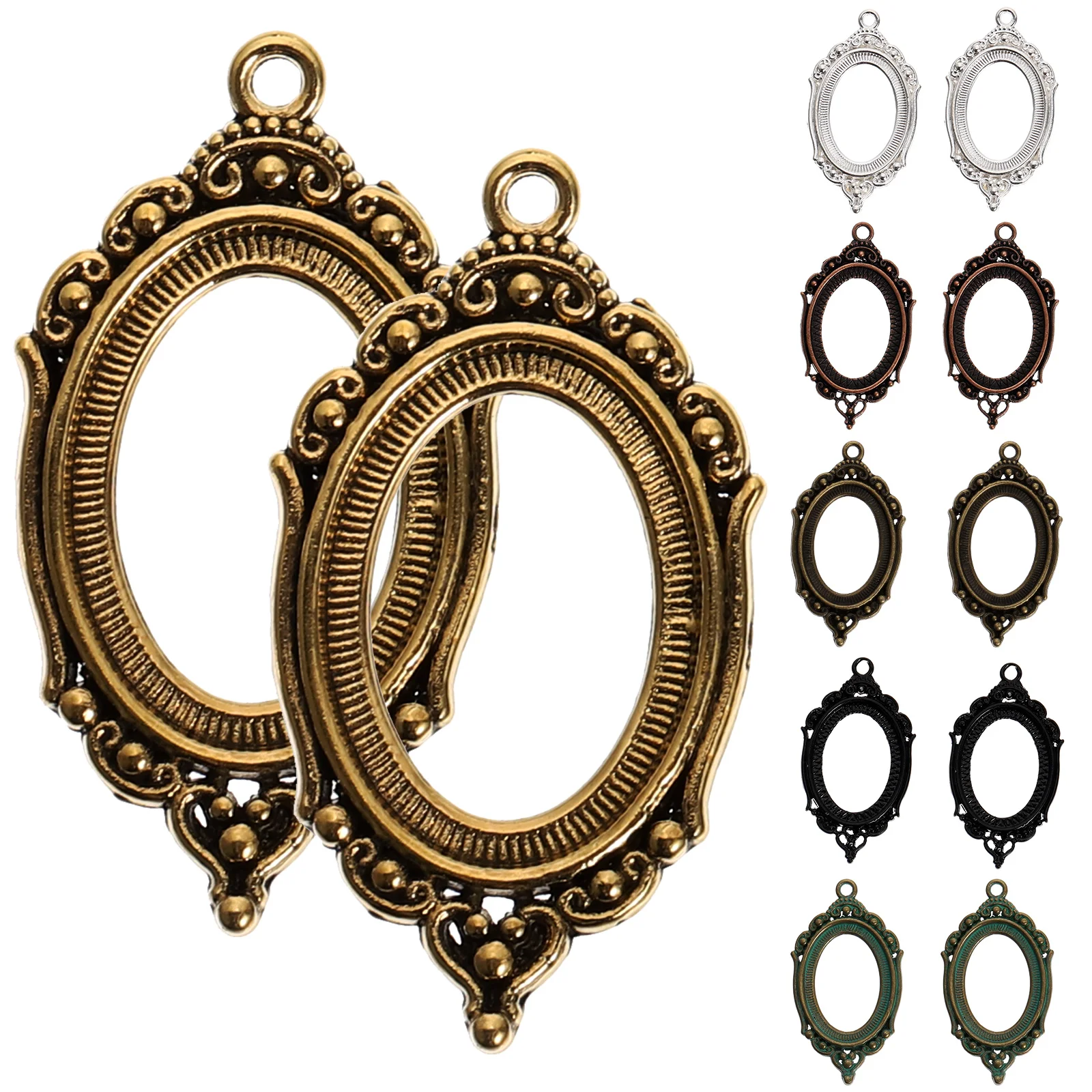 21 Pcs Alloy Pendant Bezel Charms Time Gem Bottom Holder Craft Trays Vintage Necklace Making Supplies Bronze