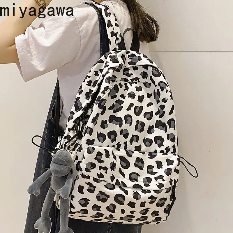 Miyagawa Leopard Print Backpack for Female Korean Casual High School Large Capacity Backpack Students Backpack for College Bags