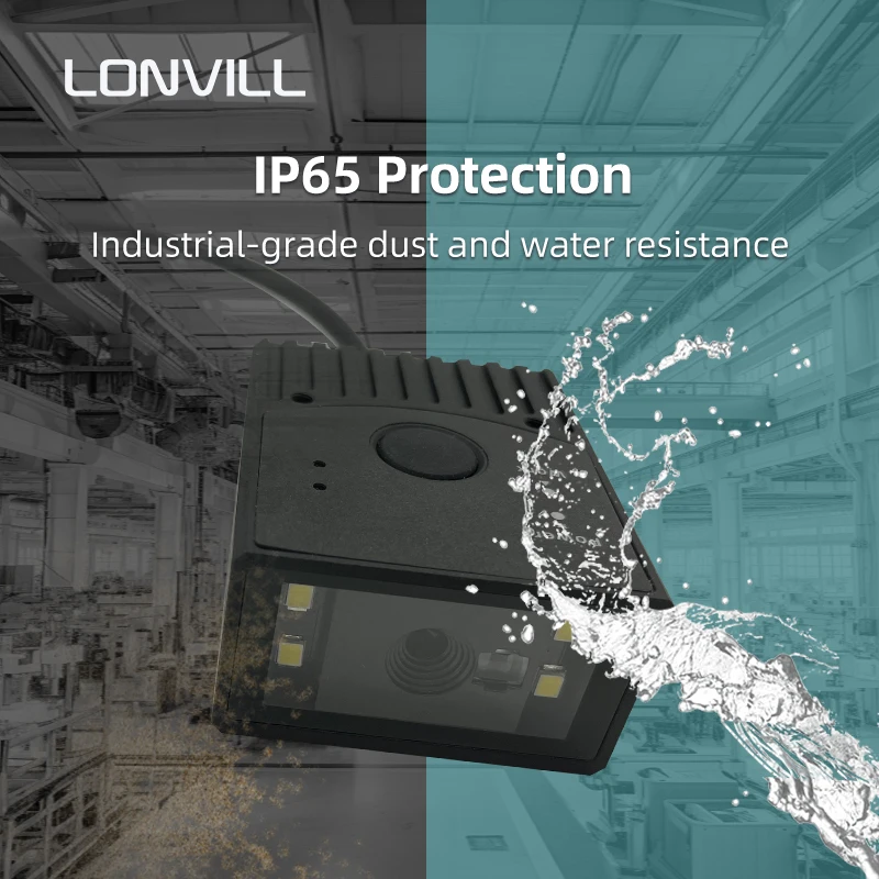 LONVILL High Motion Tolerance Decoding IP65 Protection Industrial Grade Barcode Scanner for Scanning Bottles