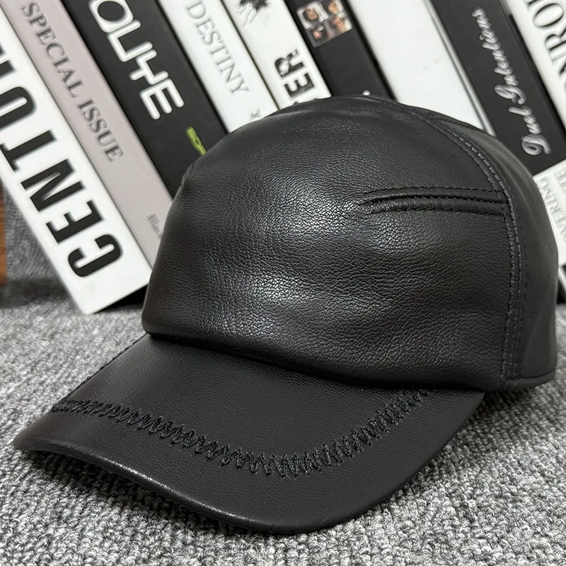 New Autumn Winter Personality Sheepskin Warm Baseball Caps For Men Natural Genuine Leather Cap Snapback Cap Men's Leather Hat