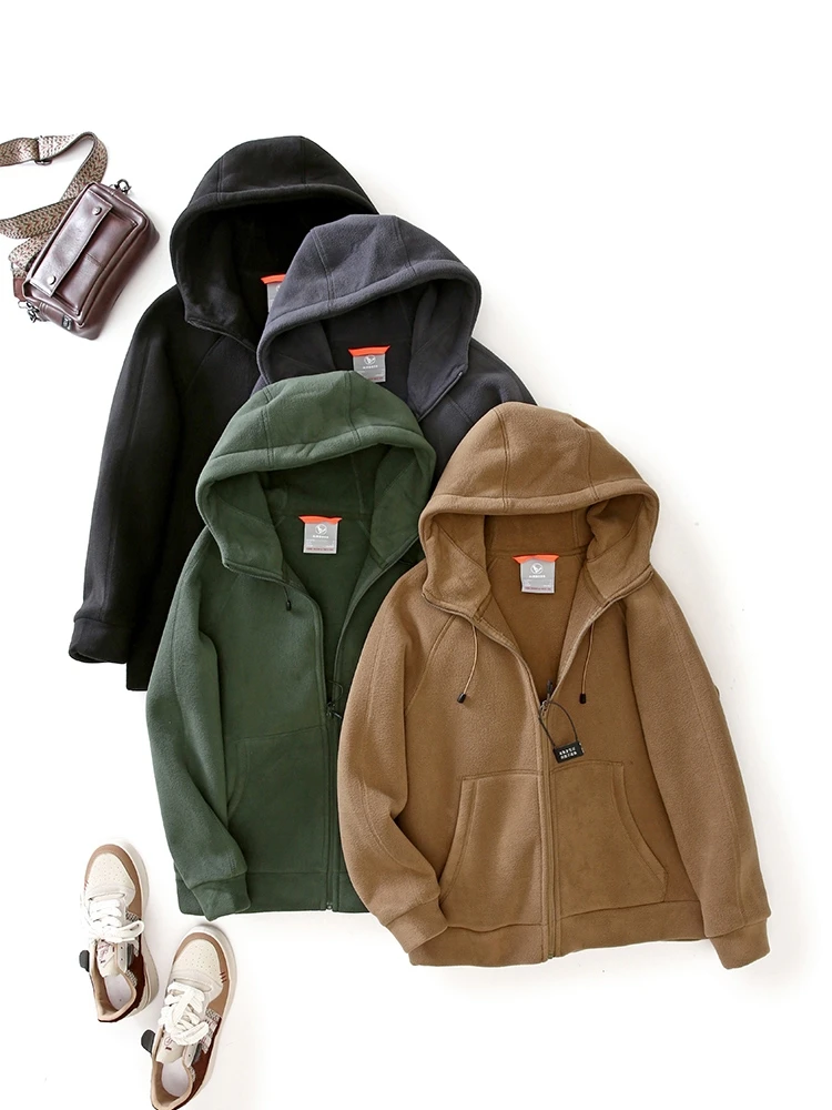 

Thiened Loose Fit Men's Hooded Zipper Sweatirt Fce Cardigan Spring Autumn Winter Pure Color Cotton Jaet