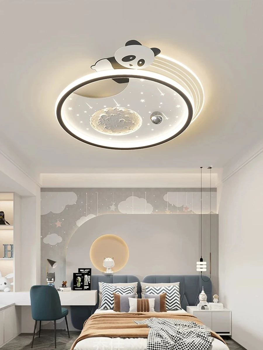 2026 New Panda Moon LED Ceiling Light,Modern Minimalist Kids Bedroom Lamp Cute Cartoon Ceiling Lamp for Boys Girls Children Room