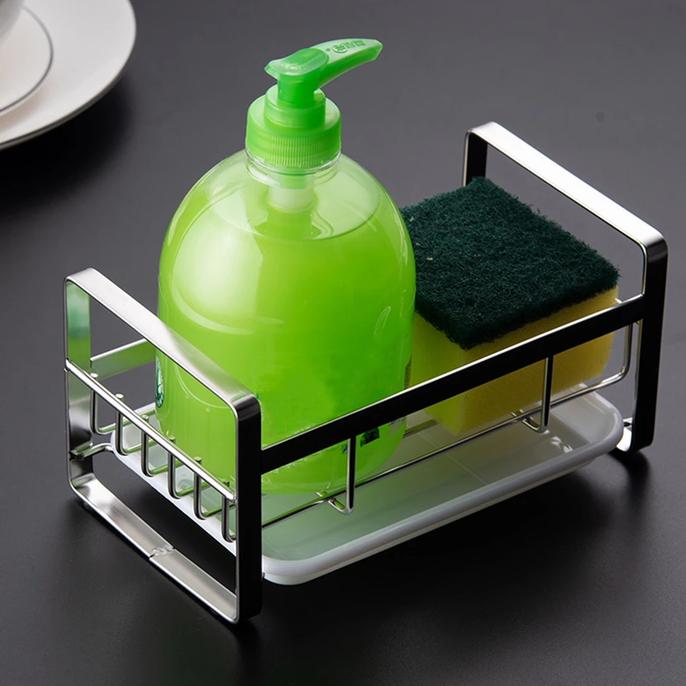 

1Pcs Kitchen Storage Rack Silver Simple Sponge Holder with Removable Drip Tray Keep Countertop Dry Organize Sink Area Utensil