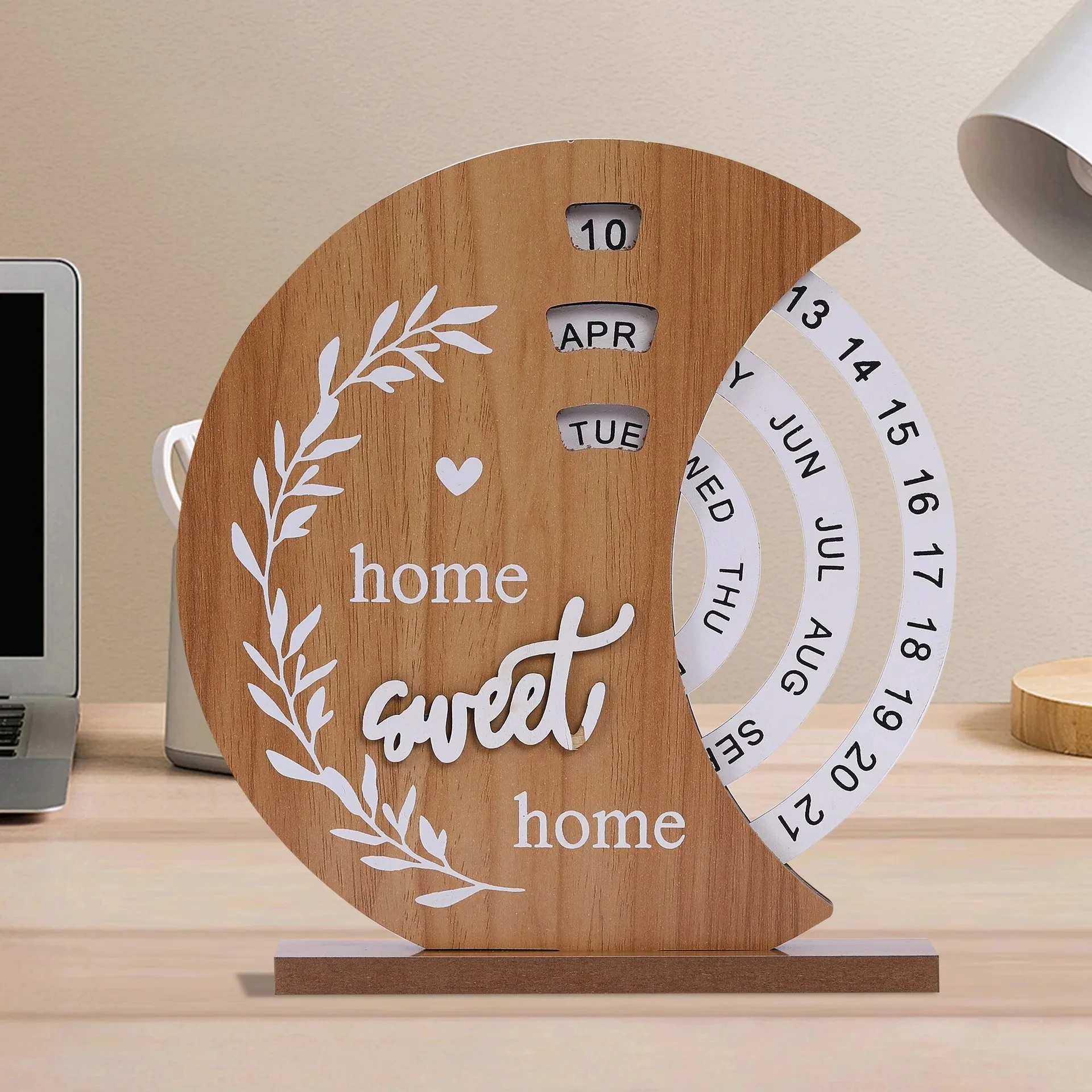 Wooden Creative Calendar Manual Rotating Perpetual Calendar Home Desk Office Desktop Ornaments Welcome To Sweet Home Decor