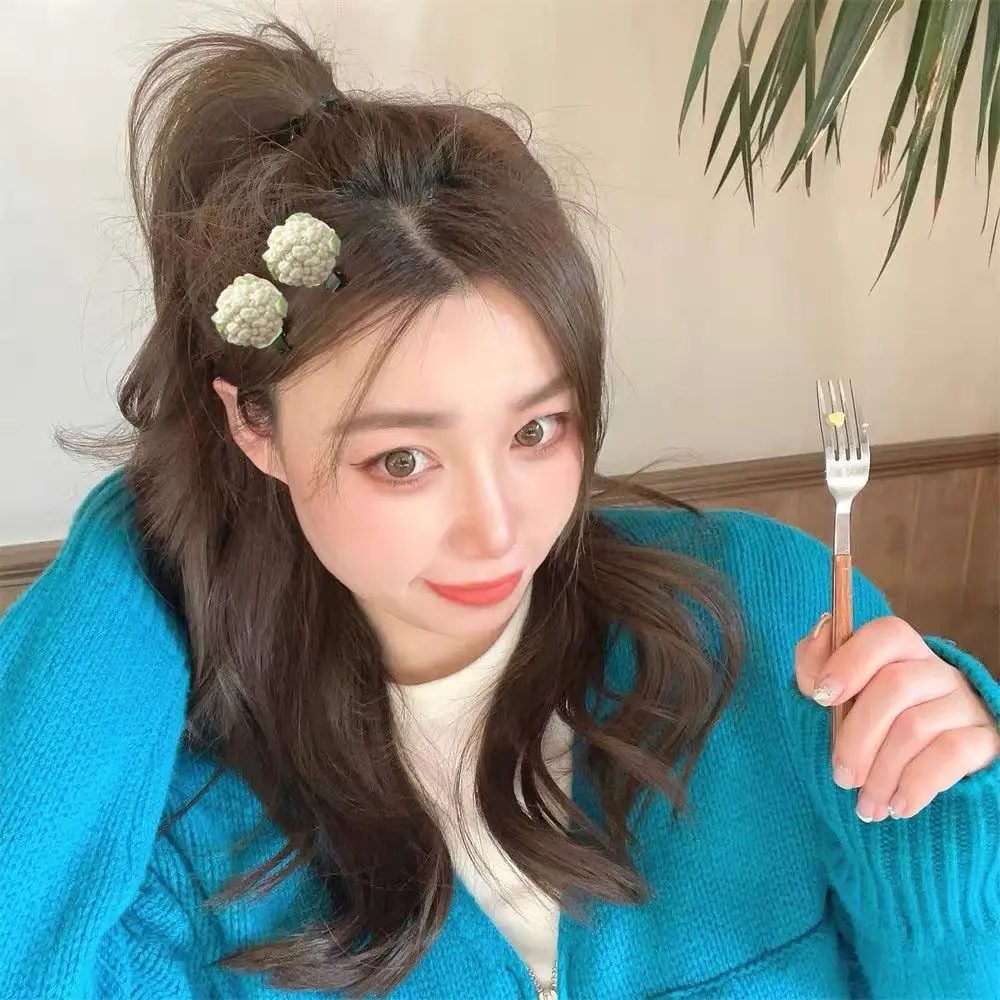 Fashion Mini Vegetable Hair Clip Cauliflow Red Pepper Food Side Bangs Clip Hair Accessories Sweet Funny Barrette Vacation