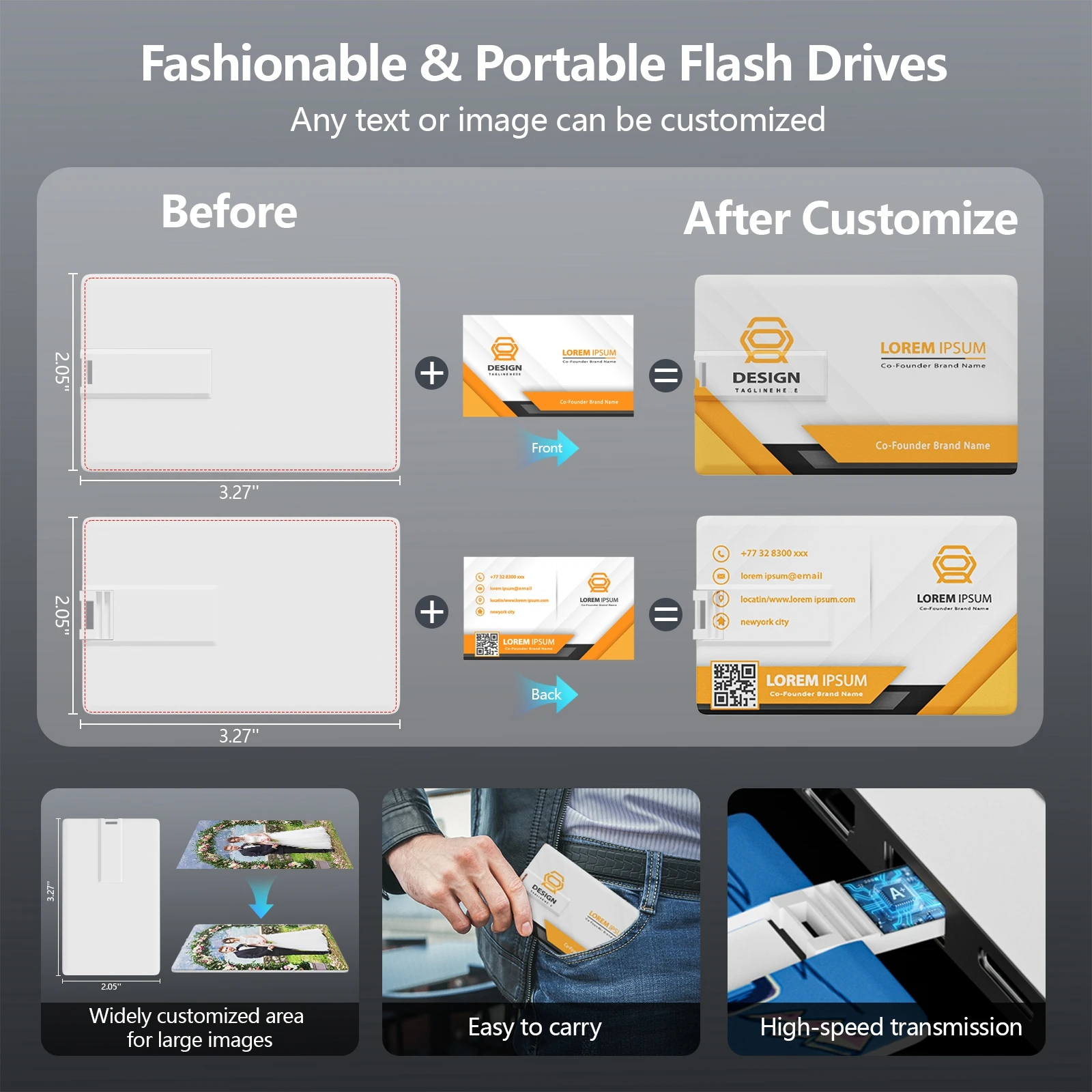 Mini Card USB Flash Drive 128GB Free Custom Logo Pen Drive 64GB Creative Gift Pendrive 32GB Color Printing Memory Stick 16GB 8GB