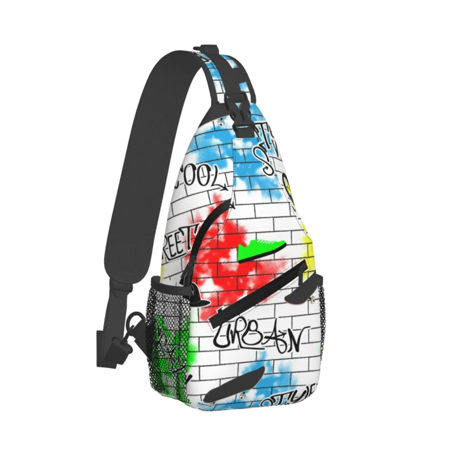 Brick Graffiti Pattern Print Sling Backpack Chest Bag Waterproof Crossbody Travel Hiking Daypack for Women Men Shoulder Bag