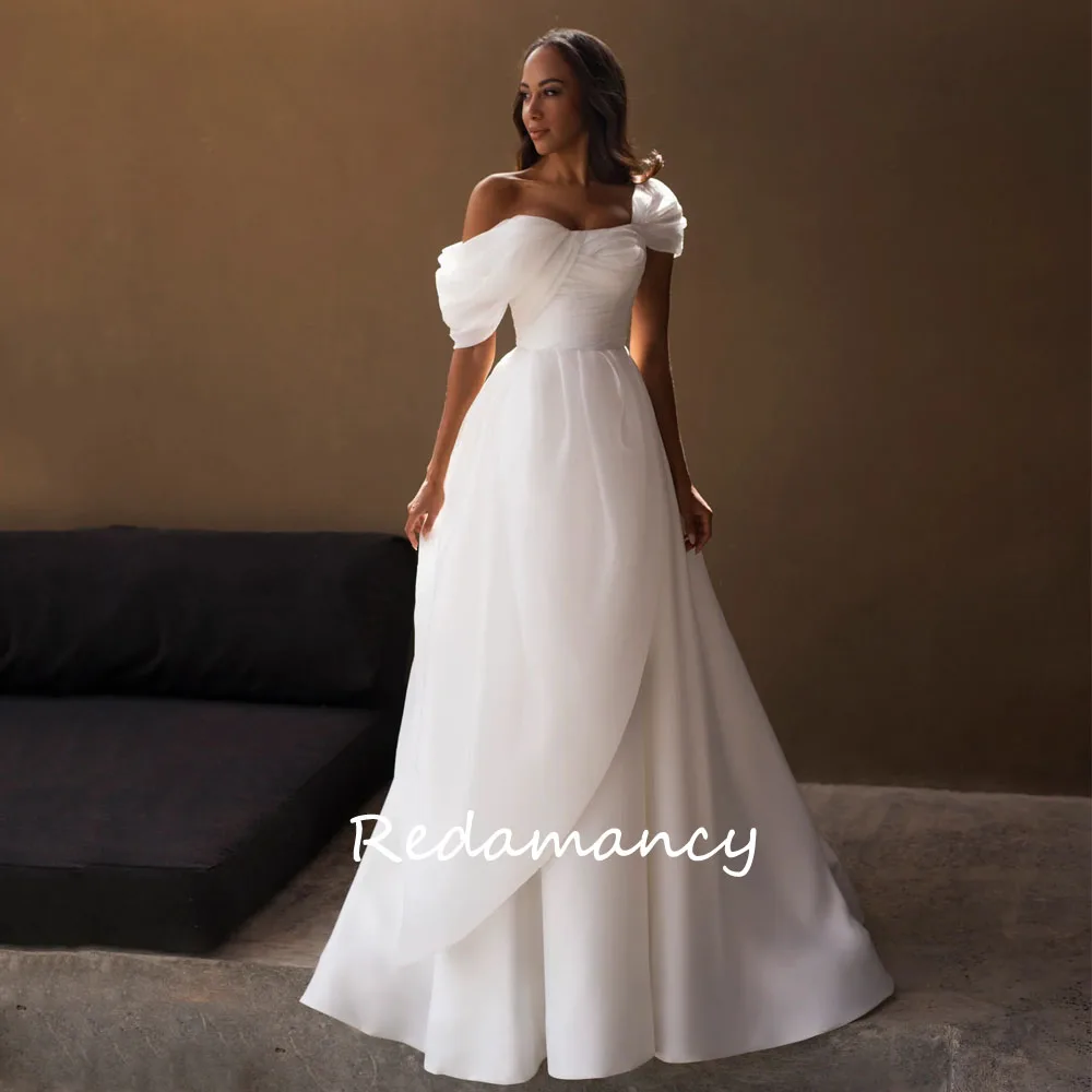 Redamancy-Robe de Mariée Trapèze en Satin Plissée pour Femme, Vêtement Éducatif à Dos auxavec Fermeture Éclair, 2024