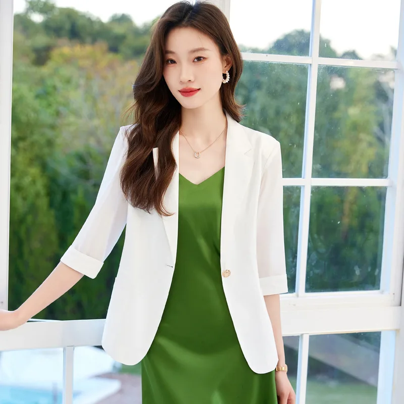 Women's Suit Jacket2024New Slim Fit Slimming Middle Sleeve Commuter Small Business Temperament Small Suit Suspender Skirt