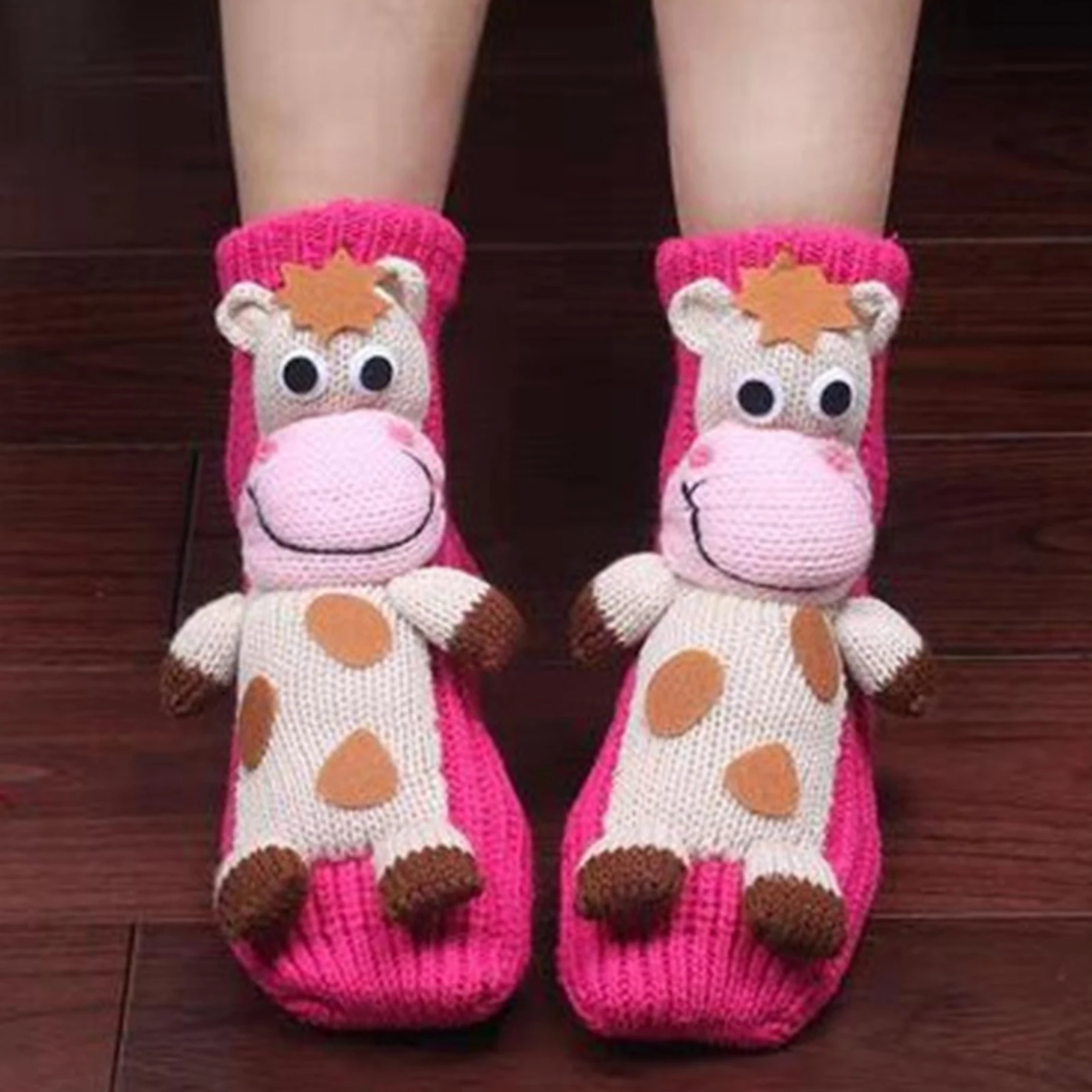 

3D зимние толстые шерстяные носки, утепленные носки, тапочки, женские нескользящие грелки для ног, снежные забавные милые носки с принтами мультяшных животных