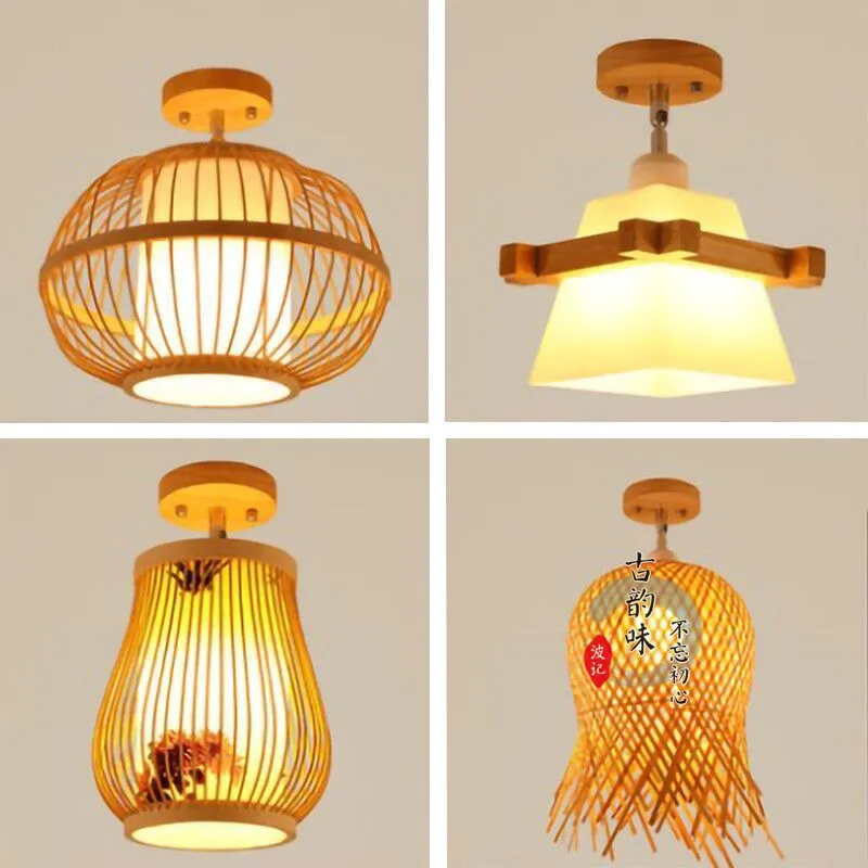 

South Asia Natural Wood Ceiling Light Bamboo Lamp Wooden Pendant Lustre Multi Style Hand Knit Living Bed Room Home Lighting Deco