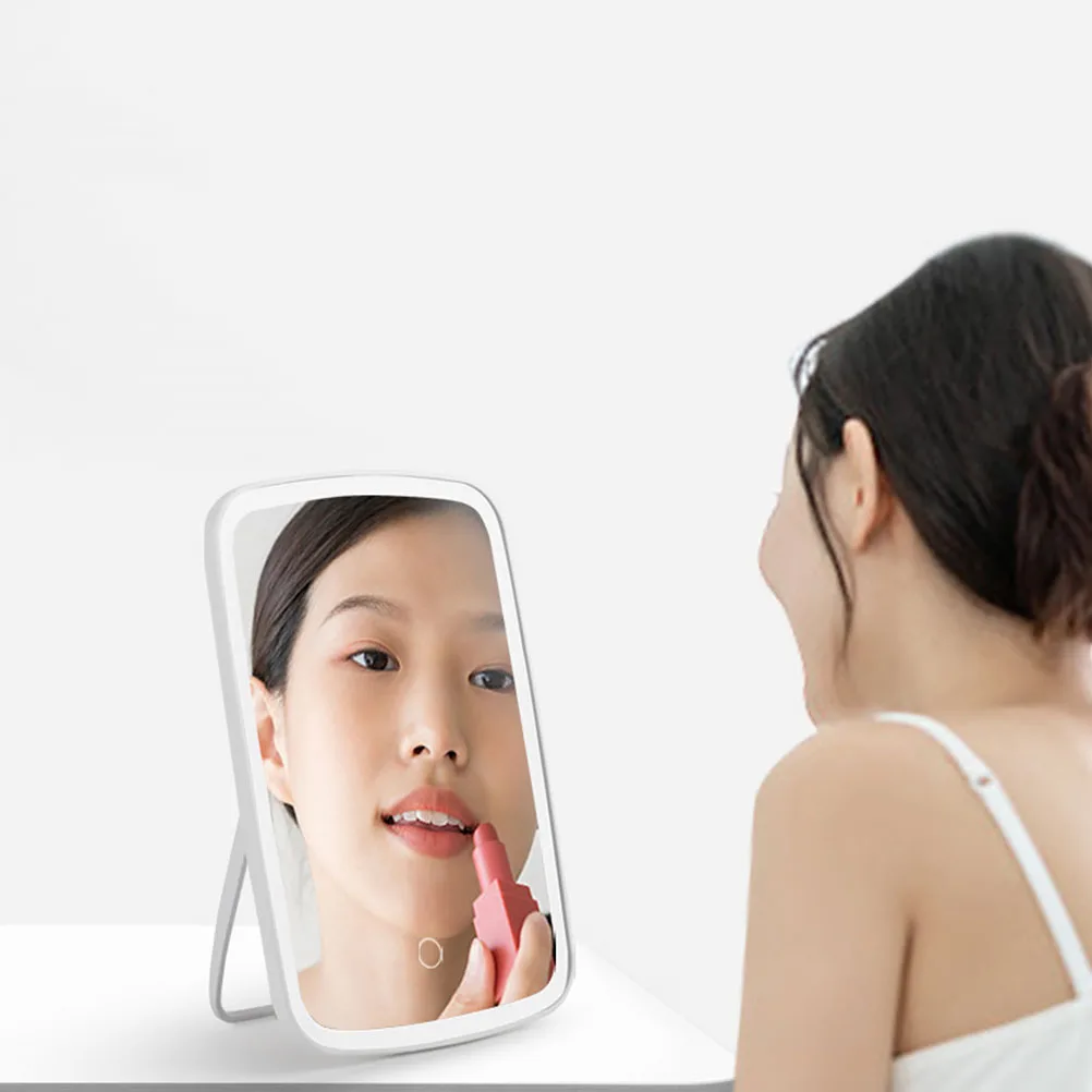 

1pc Led Lighted Bright Tabletop For Desktop Makeup Mirror With Led Light Tabletop Mirror Home Bathroom Use