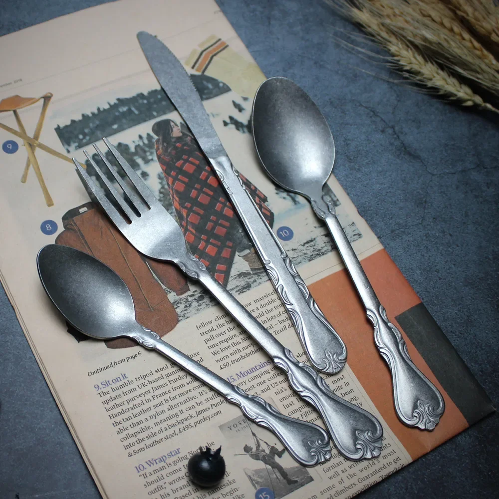 European Nordic Knife, Fork and Spoon Series Retro Matte Western Tableware Retro Snowflake Relief Tableware Set Dinnerware Set