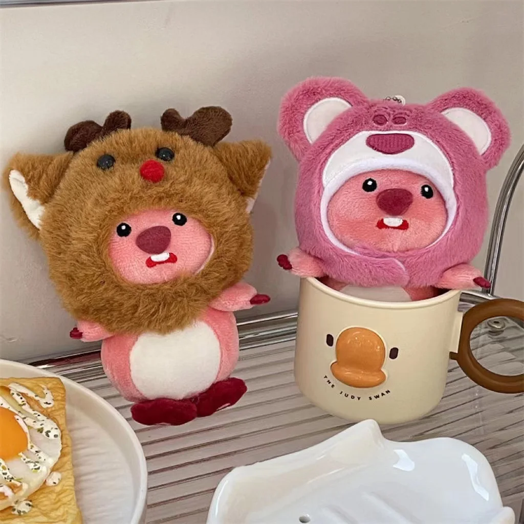 Cute Loopy Keychain Plush Doll Pendant Pink Little Beaver Bag Charm Kawaii Couple Keyring Cartoon Car KeyChain Gift Party Favors