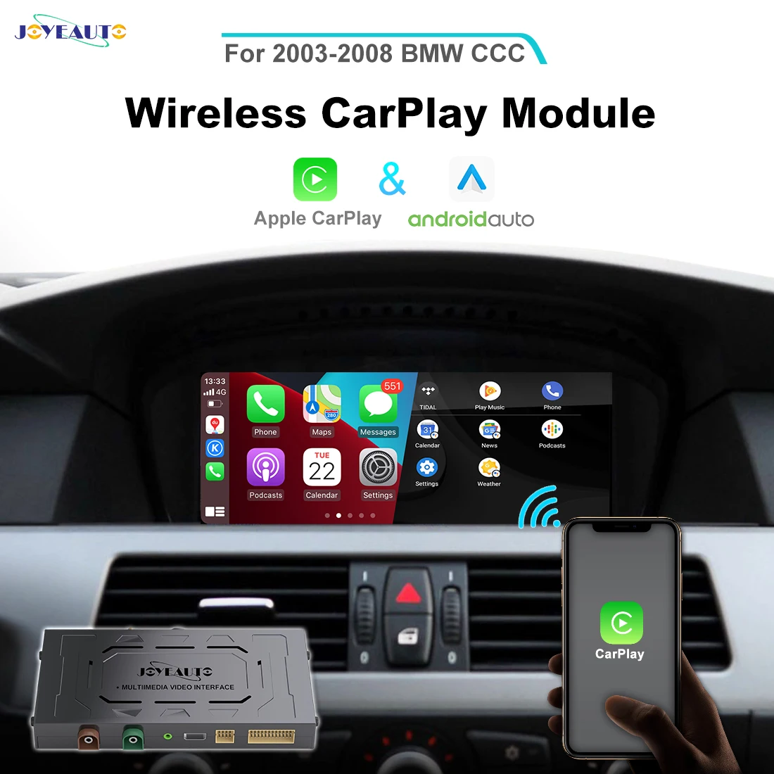 

Joyeauto Wireless Apple CarPlay For BMW 1 3 5 6 Series X5 X6 2003-2008 CCC For BMW Android Auto Mirror-Link Dongle iOS15 AirPlay