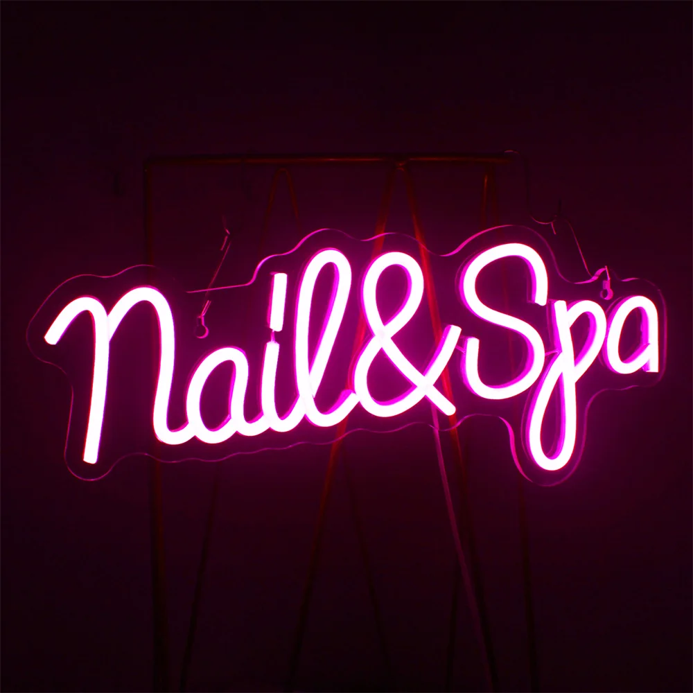 Nail Spa LED Neon Signs Lights in Pink for Beauty Room Bedroom and Shop Indoor LED Wall Decor with USB Nail Room Spa Room Neon