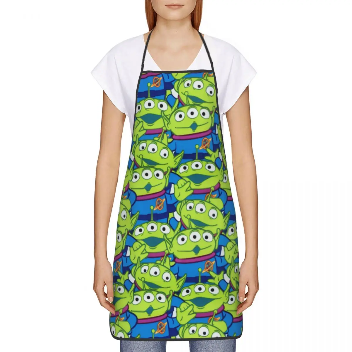 Custom Unisex Toy Story Alien Collage Kitchen Chef Cooking Baking Apron Women Men Animated Tablier Cuisine for Painting