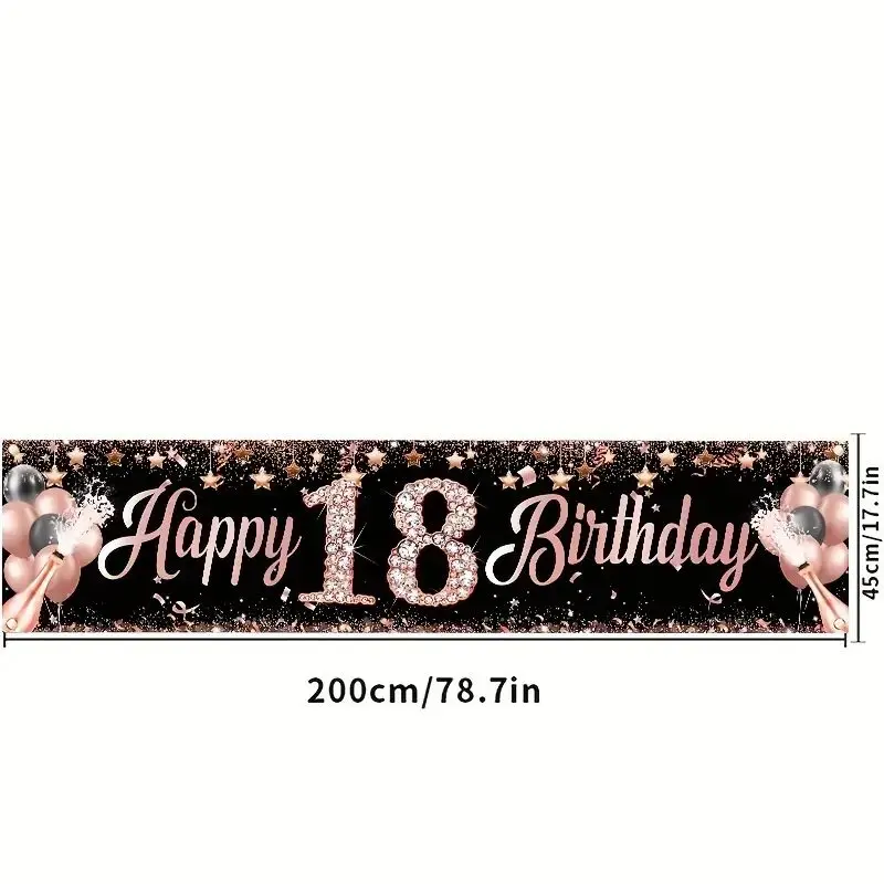 18th Birthday Banner, Rose Gold Birthday Party Decorations, Indoor/Outdoor Courtyard Signage, Fence Hanging Background