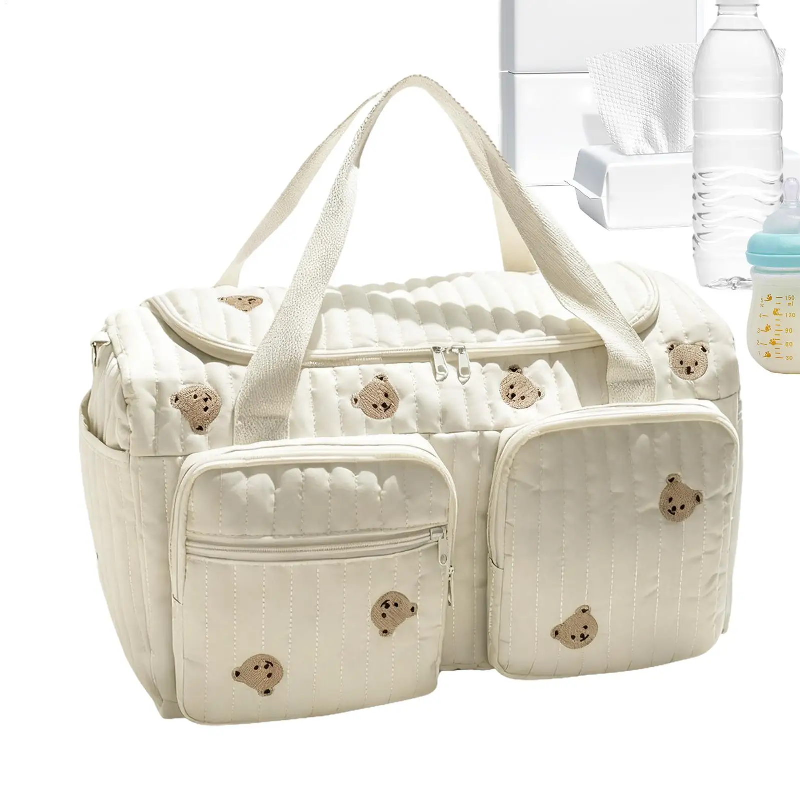 

Diaper Bag Cartoon Bear Diaper Bag with Compartment Large Capacity Nappy Pouch for Travel Camping Home Shopping Commuting Work