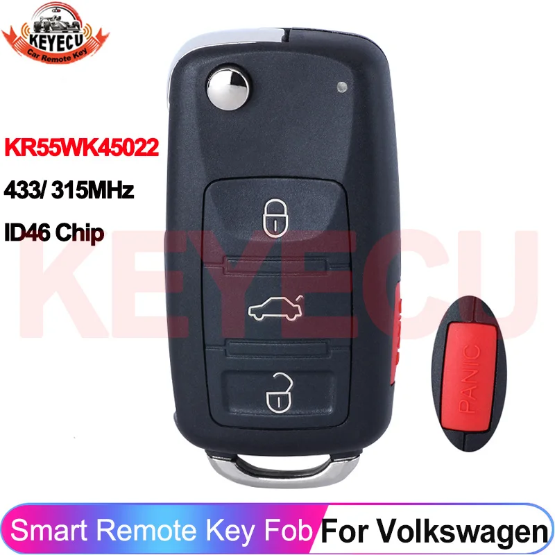 KEYECU KR55WK45022 315/433MHz For VW Touareg Phaeton 2003 2004 2005 2006 2007 2008 2009 2010 ID46 Chip Car Remote Key No Keyless