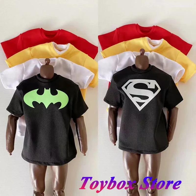 1/6 Mann Soldat Spinne Superman Batman speziellen Logo-Druck Sport lässig T-Shirt runden Kragen lose Top-Accessoire für 12 "Figur