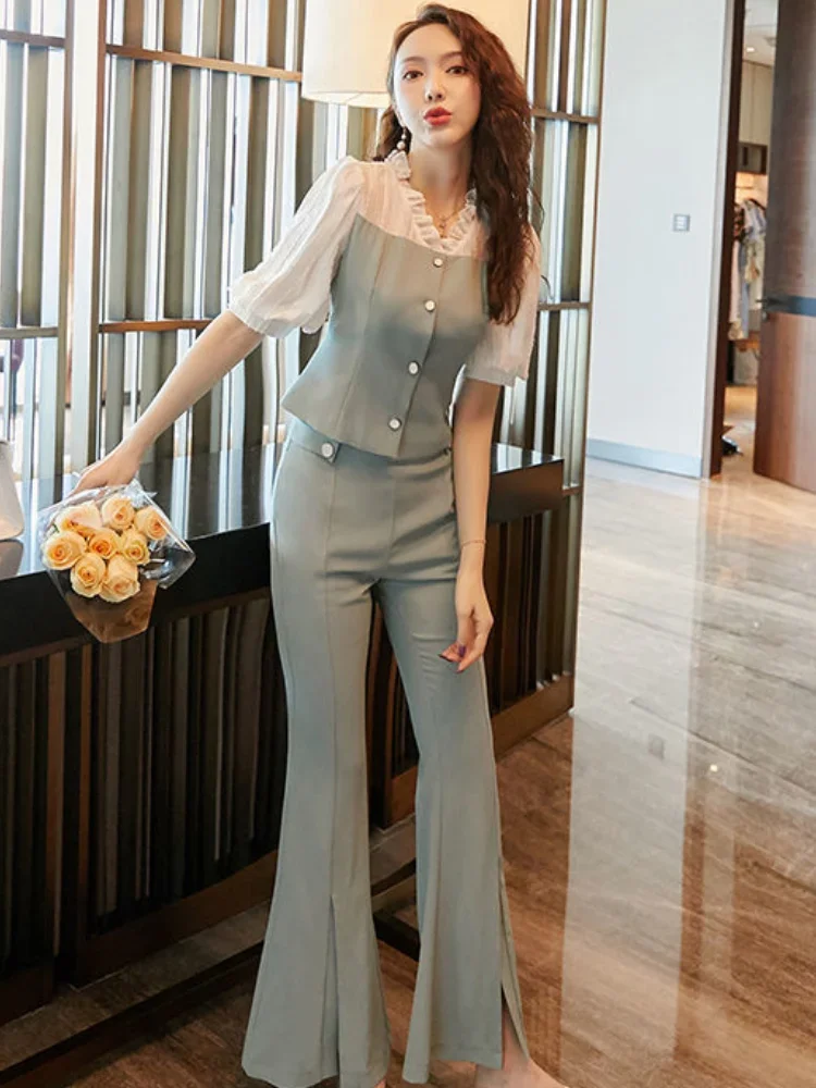 

Wear To Work Trousers Woman Office Professional Top and Pant Sets for Women 2 Pieces Summer 2024 Splicing Clothing Sales Fashion