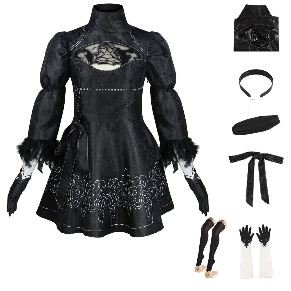 NieR Automata Yorha 2B traje cosplay para homens e mulheres, roupa 9S, uniforme adulto de Halloween, terno carnaval