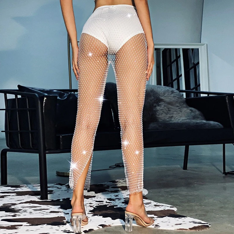 Sexy Fishnet Mesh ausgehöhlte Freizeithosen funkelnde Diamant elastische enge Hosen Party Musik Festival Hosen 2026 neue Stile – Detail 17
