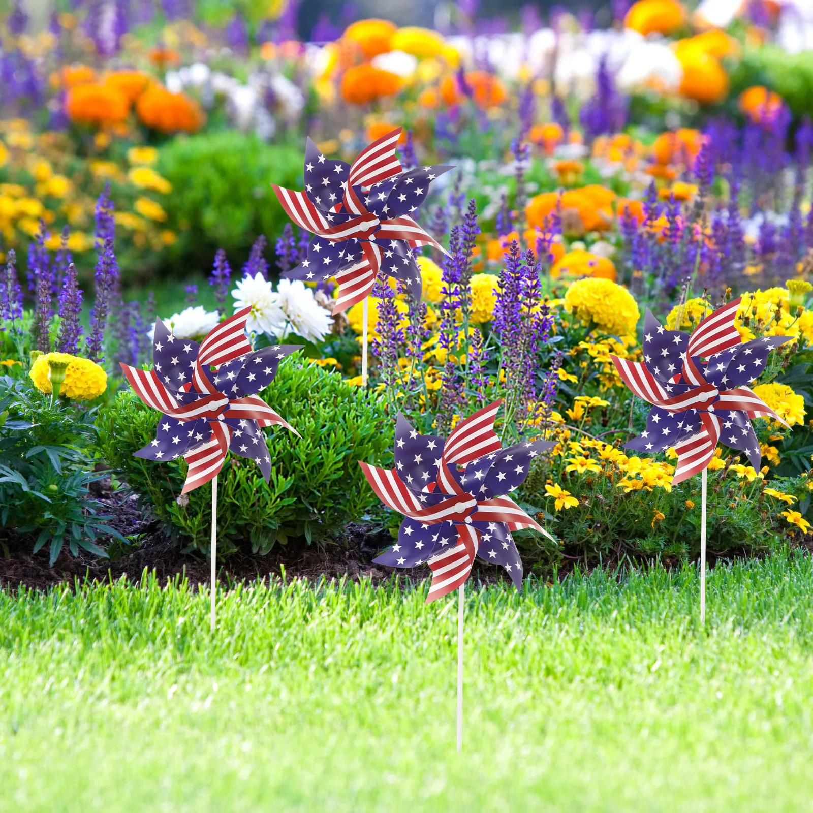 

12pcs Memorial Day Wind Patriotic Windmill Decorations For Yard Garden Outdoor Rotating Windmills Reusable Lawn