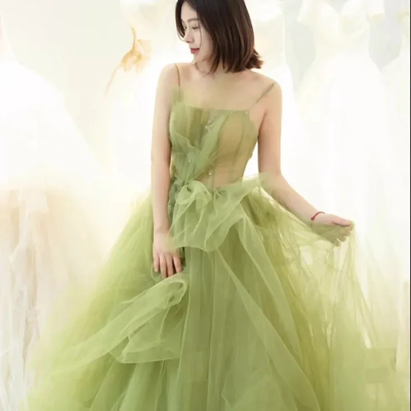 

Sweet Memory 2024 Green A Line Wedding Dress Fashion Sexy Spaghetti Straps Colorful Robe De Mariee Simple Tulle Vestido