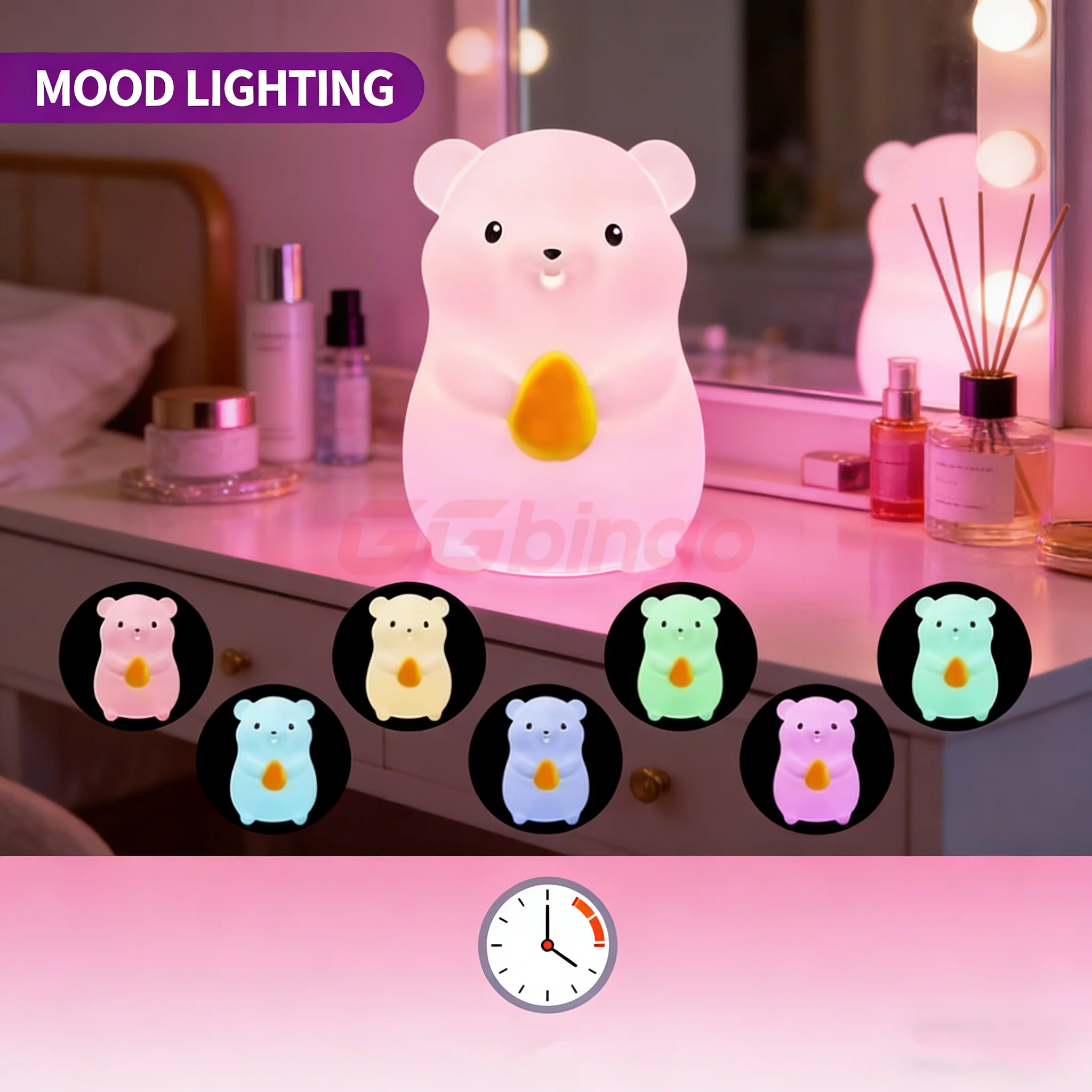

USB Rechargeable RGB LED Night Light Cute Silicone Cartoon Animal Lamp Touch Controlled Unicorn Sheep Hamster Design for Kids