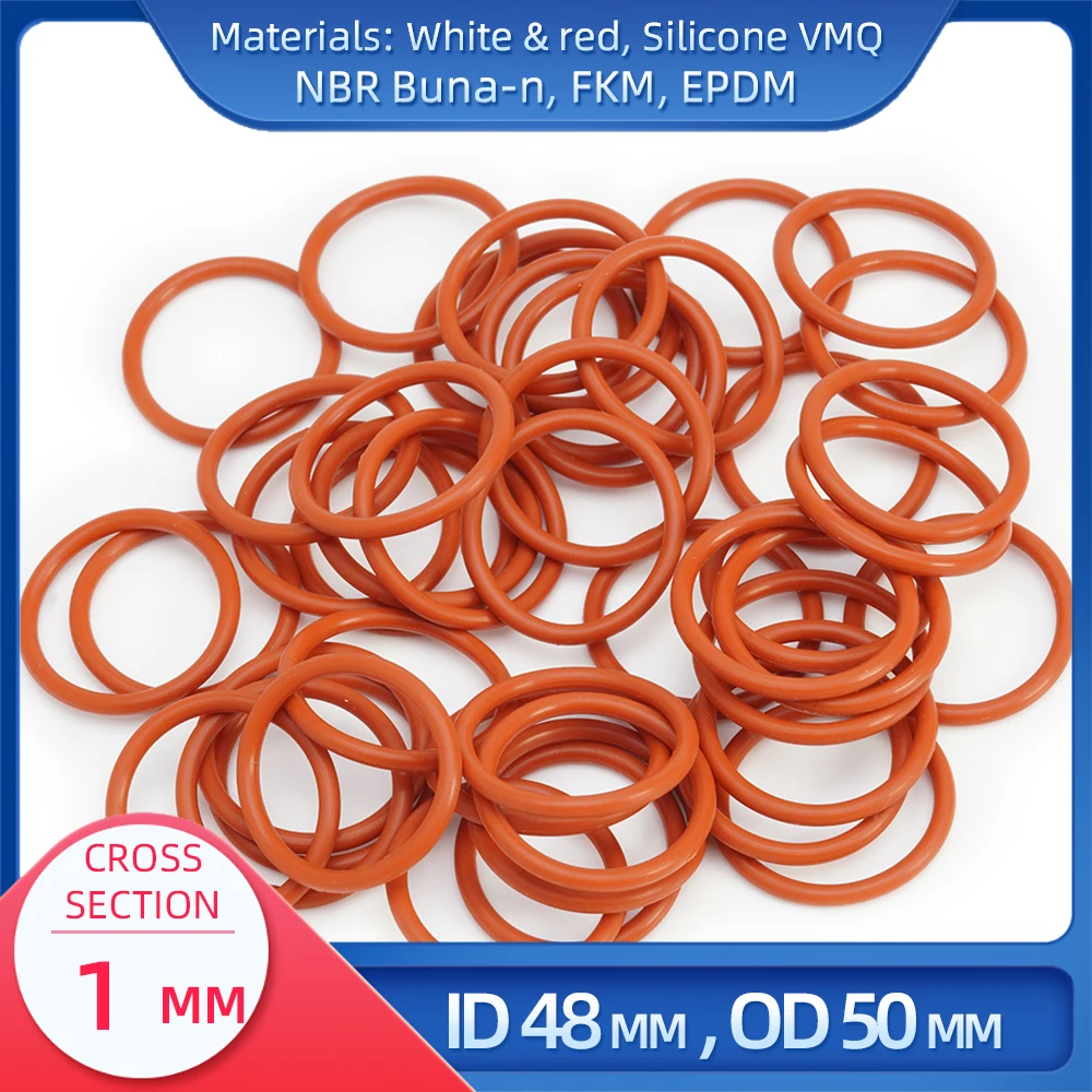 

O Ring CS 1mm ID 48mm OD 50mm Material With Silicone VMQ NBR FKM EPDM ORing Seal Gasket