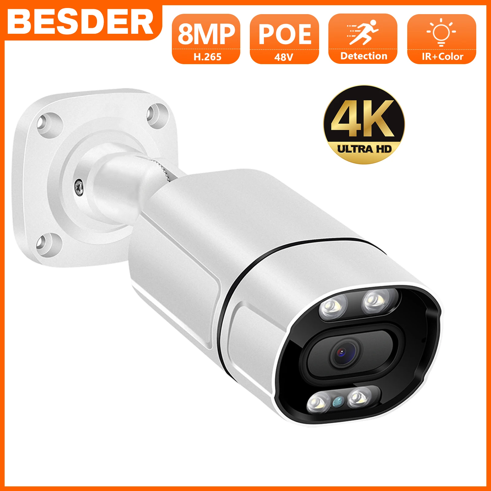 8MP 5MP HD Audio PoE IP Camera Humanoid Detection Waterproof Bullet Camera IR/Color Night Vision 1080P Video Surveillance Camera