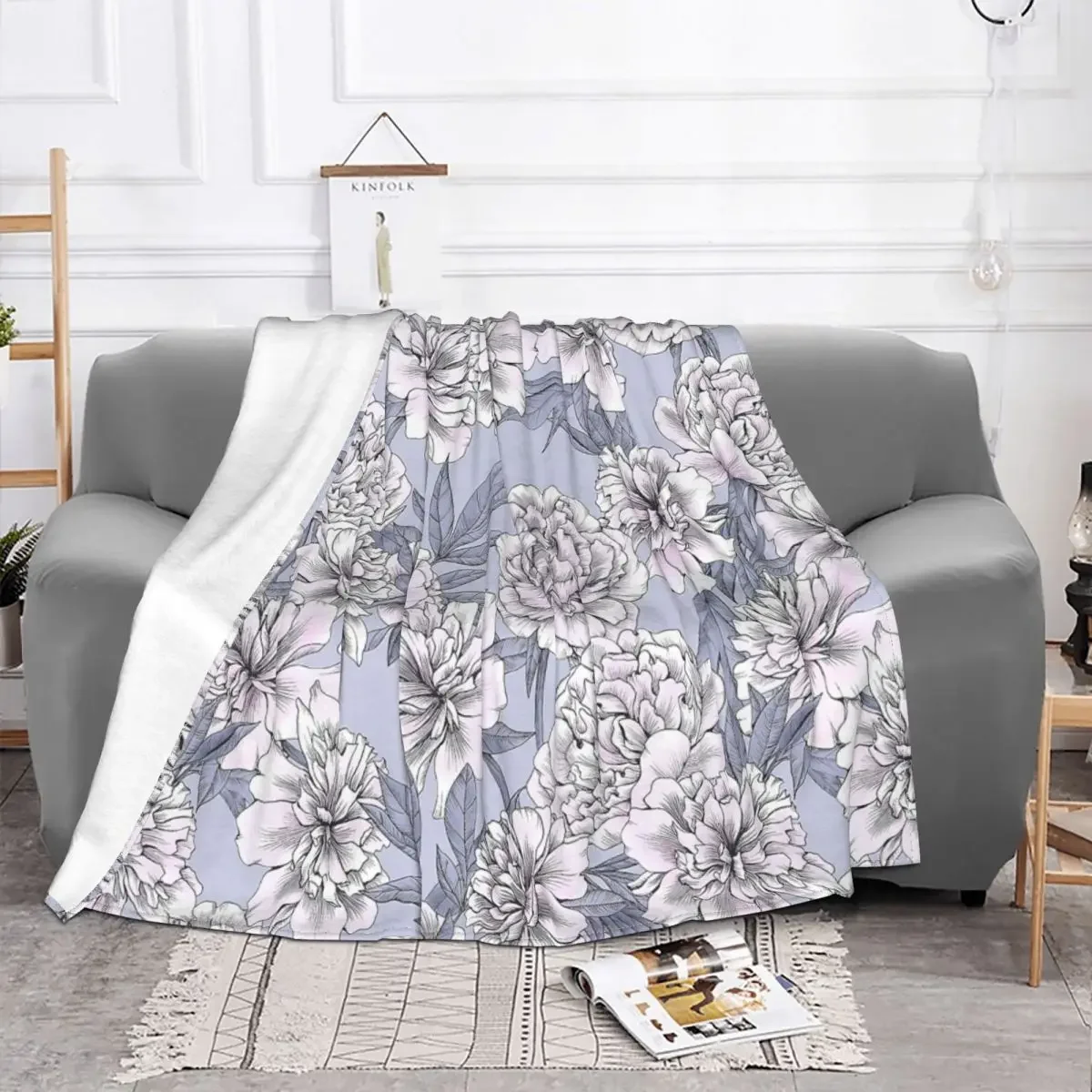 

Baby Blanket Light Peony Floral Flower Pattern Sofa Cover Fleece Printed Soft Breathable Throw for Bed Bedroom Rug Piece