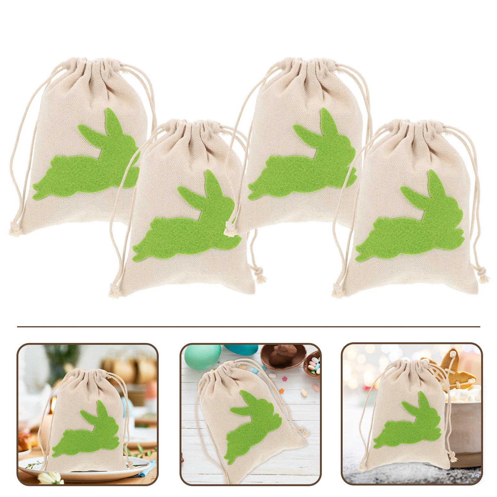 

4Pcs Easter Gift Bags Rabbit Pattern Drawstring Pouches for Candy Jewelry Small Gifts Portable Decorative Party Bags