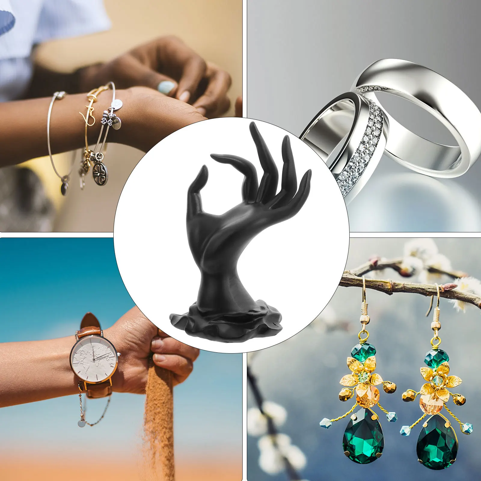 1 قطعة الراتنج عالية الجودة موافق لفتة حلقة سوار رف شاشة أسود منظم بشكل أنيق حلقة عرض موقف المعرضة رف اليد