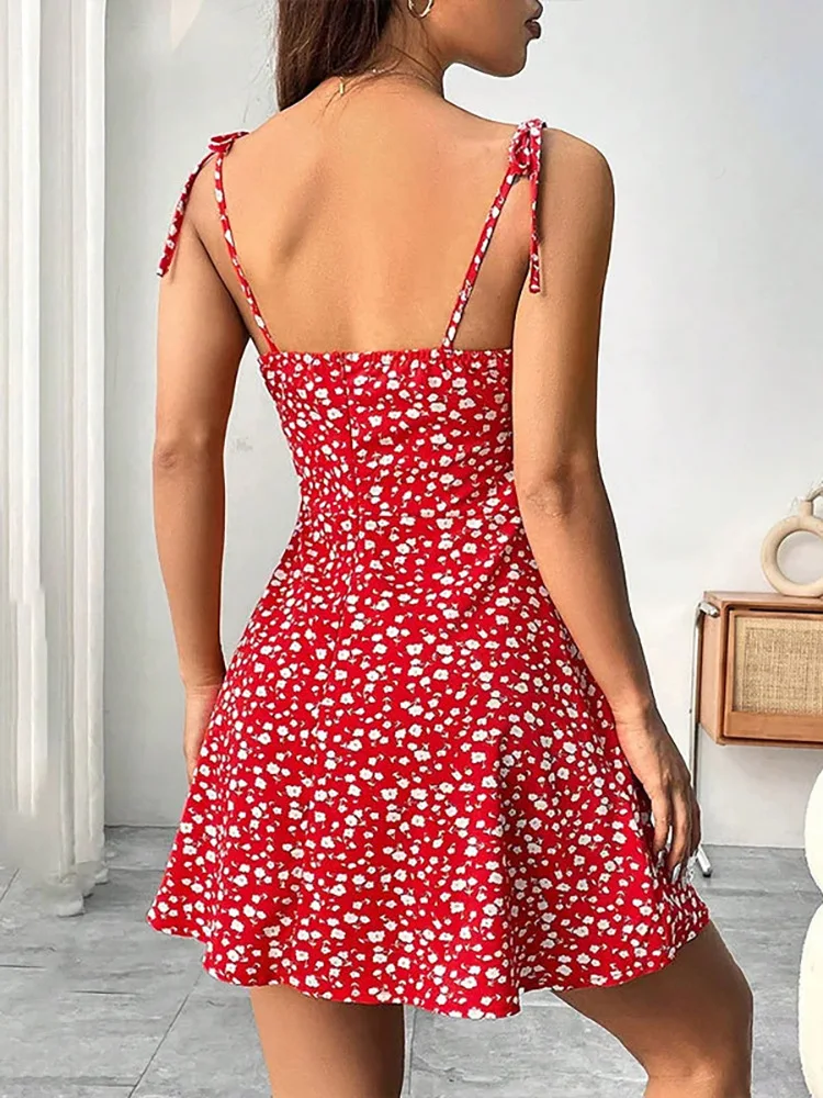 2025 Summer New European and American Style Floral Suspender Dress Women's Short Style Slim and sexy A-Line Skirt