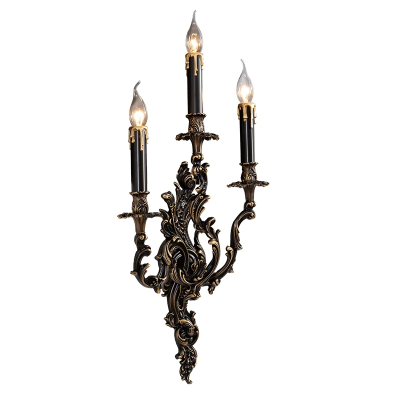 3-arm Retro Foyer Black Bronze Wall Lamp Bar copper led Candle light Bedroom Living Room home Wall Lights Bathroom lamp Arandela