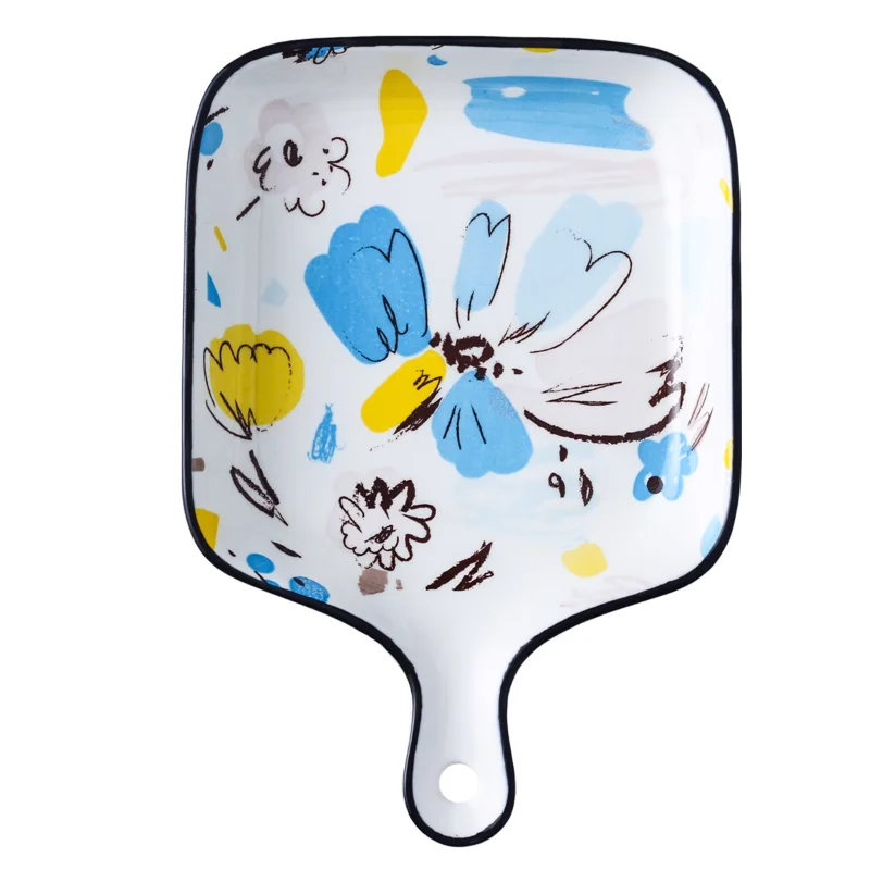 

*Японская посуда, бытовая керамика, персонализированная креативная тарелка с одной ручкой, подглазурная цветная тарелка для завтрака, тарелка для выпечки