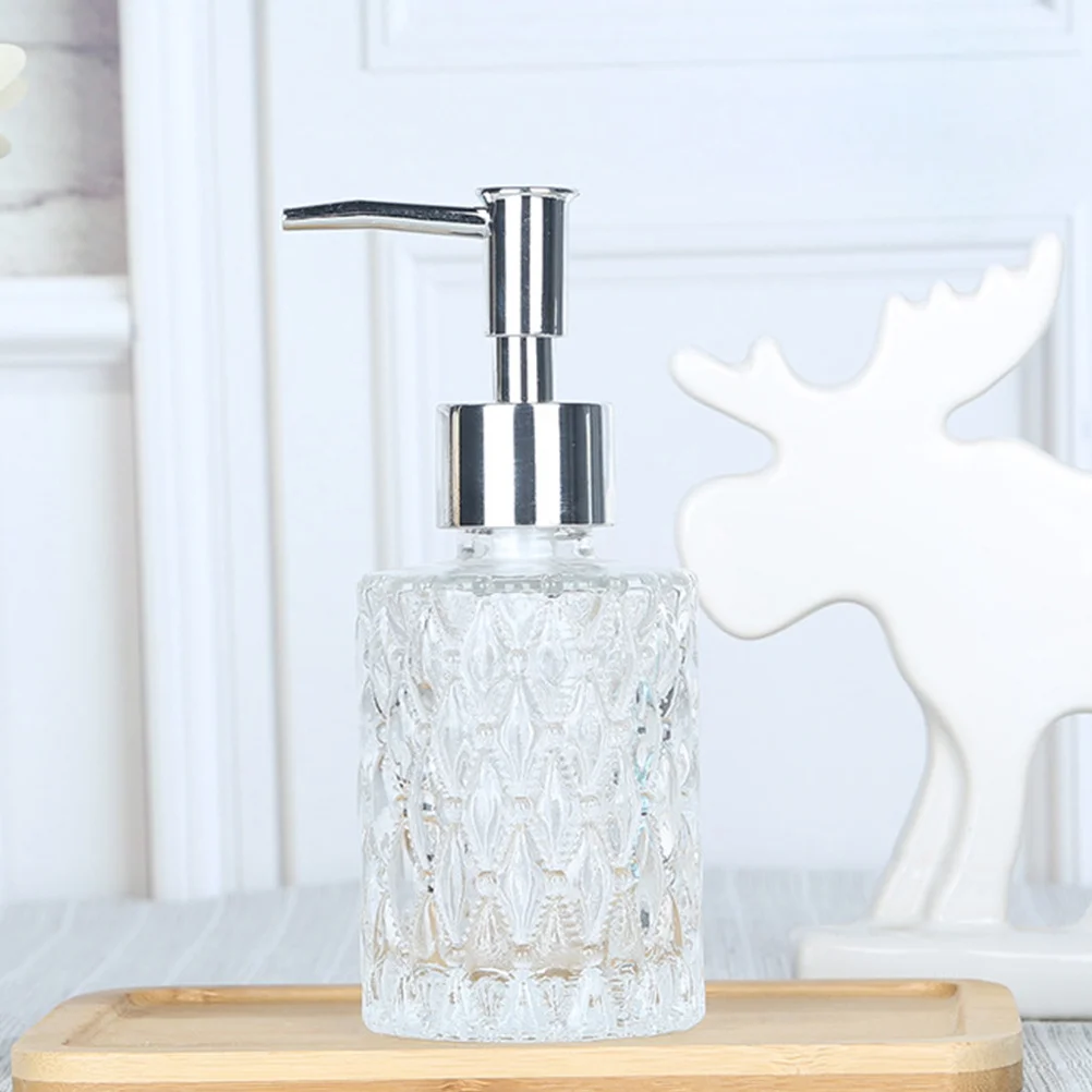 

2Pcs Press Bottle Clear Glass Soap Dispenser Diamond Cut Surface Rust Proof Pump Shower Gel Lotion Storage Bottle