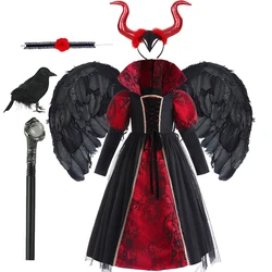 Halloween Costume 2-6 Yrs Child Fantasy Disguise Gown Luxury Lace Witch Cosplay Outfits Long Sleeve Stage Performance Clothes