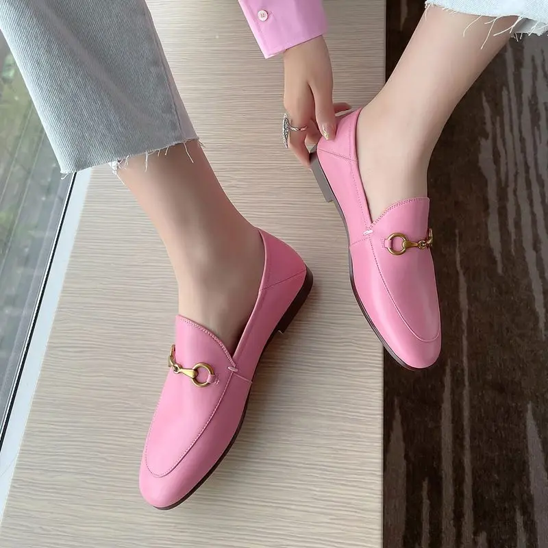 Plus Size 34-44 New Genuine Leather Shoes Women Loafers Spring Summer Flat Shoes Fashion Brand Flats Office Party Daily Shoes