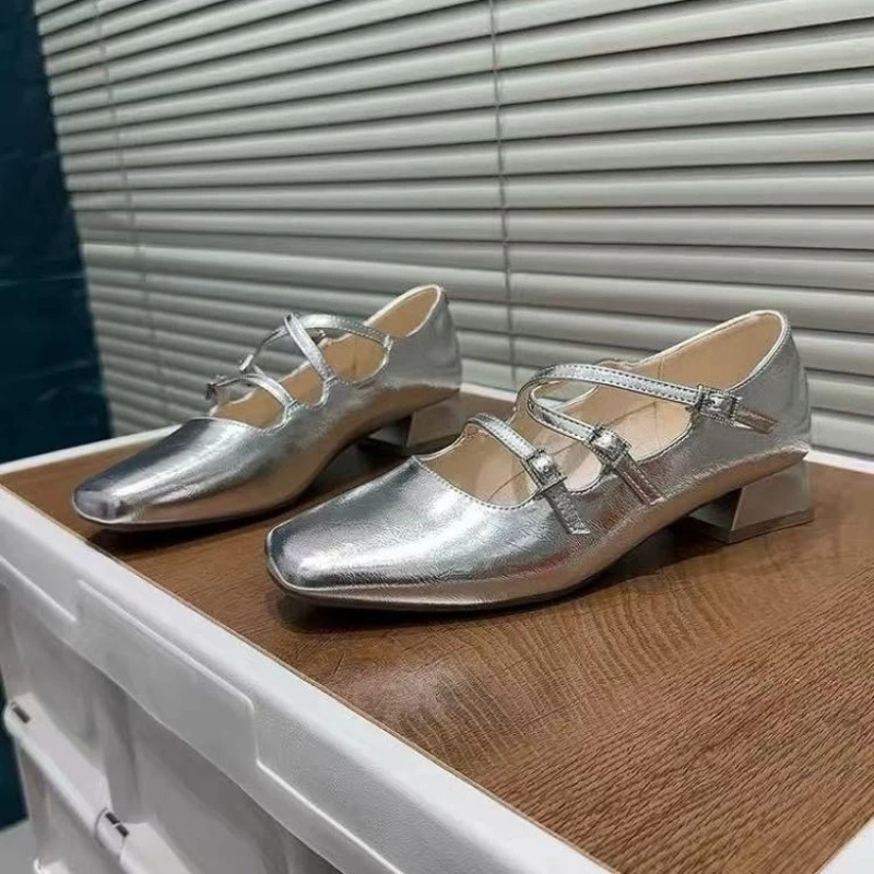 

2026 New Shoes for Women Retro Medium Heel Women's Single Shoes Fashion Gloss Soft Comfort Ballet Shoes
