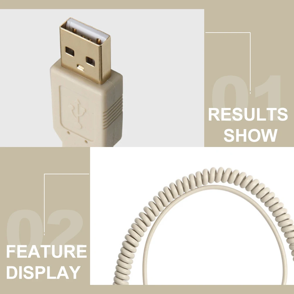 

Bolded Coiled Cable for Keyboard USB Spring Cord Light Grey Stretchable Sturdy Type C Compatibility Transmission Plug