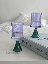 Vintage Transparent Colorblock Glass Champagne Glass Nordic Entry Luxury Creative Wine Glass Black Round Household Goblet
