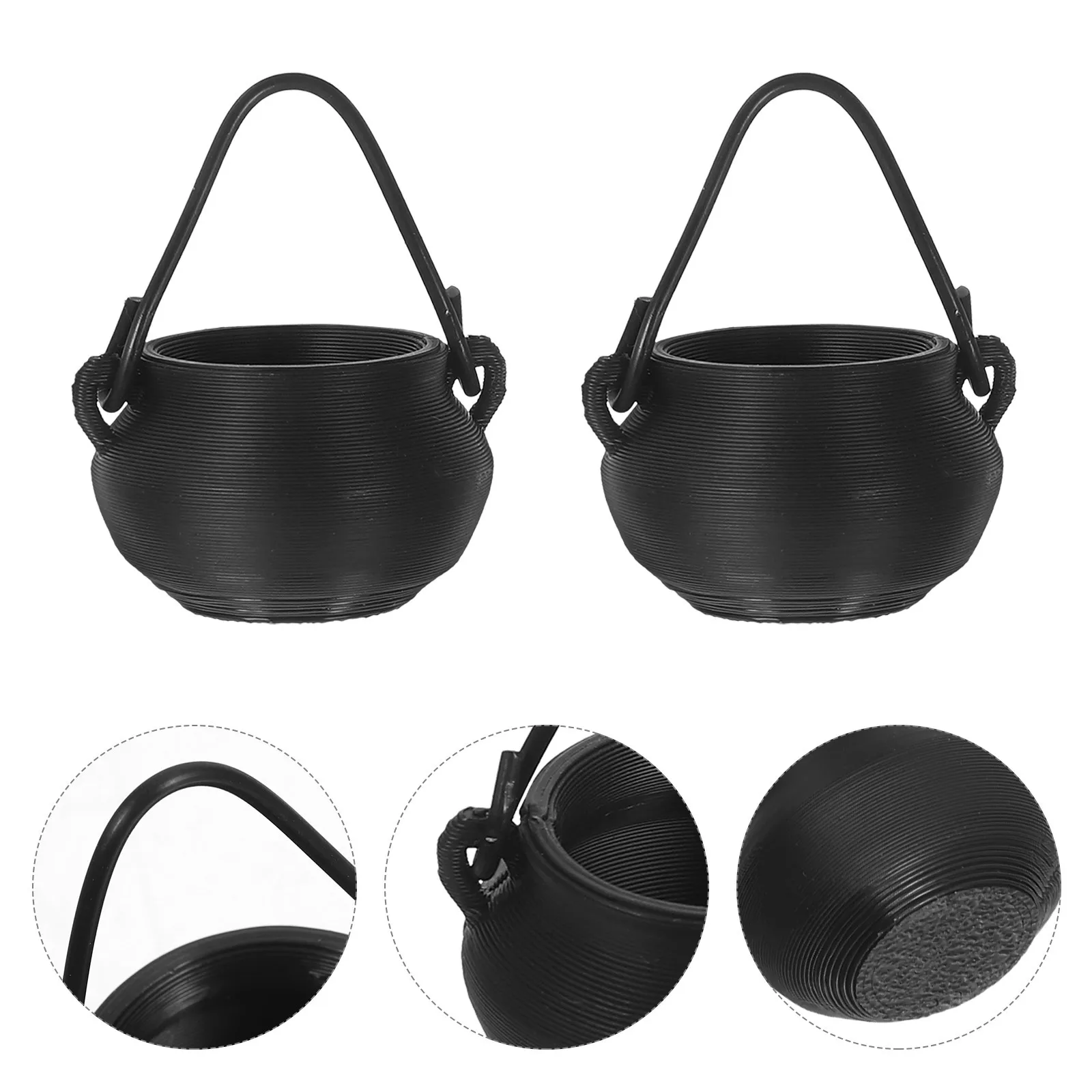 

20pcs Mini Halloween Cauldron Small Plastic Cauldrons With Handle For Party Decor Candy Bucket Dollhouse Accessories Tiny