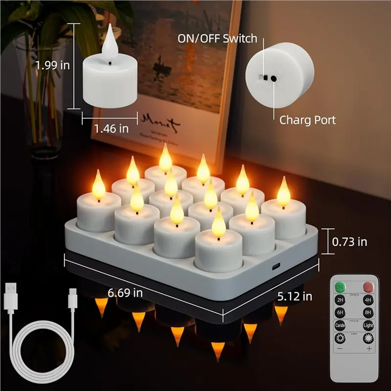 ABVG-Rechargeable Flameless Tea Lights Candles:48Pc Battery Operated Tea Light Candles,LED Flickering Votive Tealight Candles