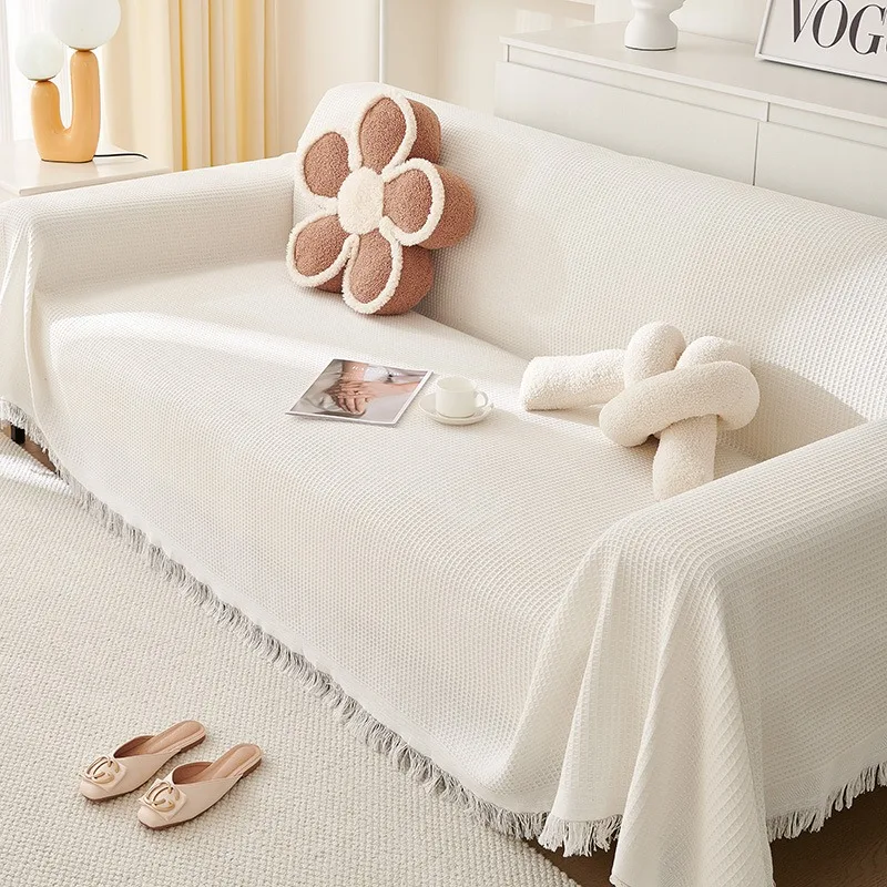 

Cotton Sofa Towel Protector for Living Room Four Seasons Full Cover Cream Color Sofa Cover Easy-care Camping Blanket L-shaped