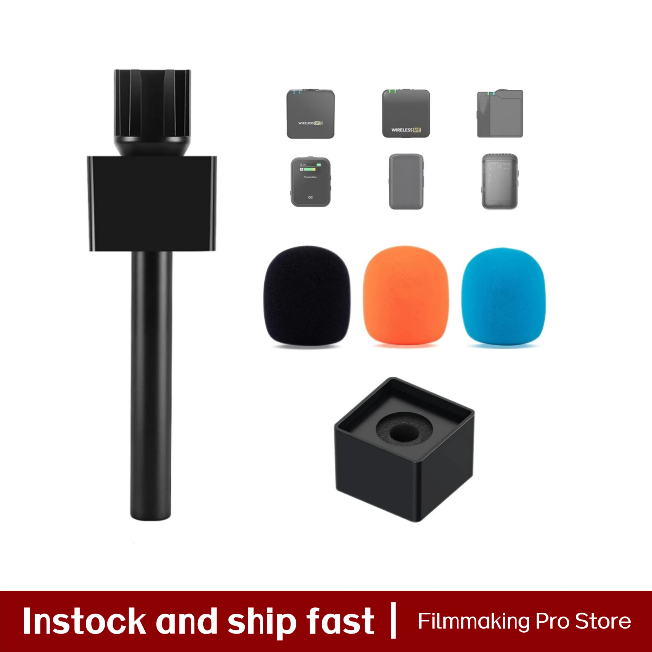 CaTeFo Mic Handle for DJI Mic Rode Microphone Handheld Stand Holder for Wireless GO2, Interview Adaptor with Mic Flag and Foam